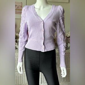 Express Cardigan Cotton Sweater popcorn long sleeves in lavender color Size XS
